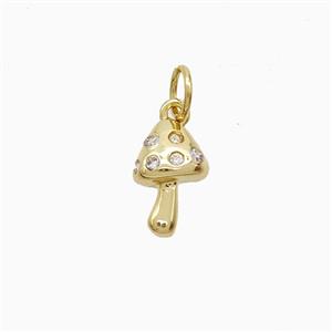Copper Mushroom Pendant Pave Zirconia Gold Plated, approx 7-10mm