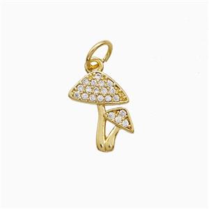 Copper Mushroom Pendant Pave Zirconia Gold Plated, approx 10-12mm