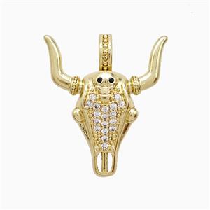 Copper Bullhead Pendant Pave Zirconia Gold Plated, approx 23-25mm