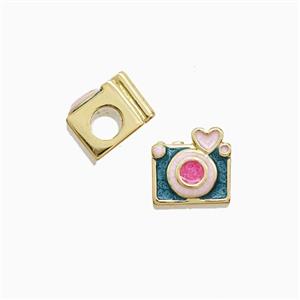 Copper Camera Beads Painted Large Hole Gold Plated, approx 8-9mm, 3mm hole