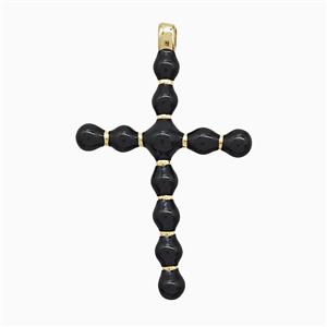 Copper Cross Pendant Black Enamel Gold Plated, approx 22-35mm