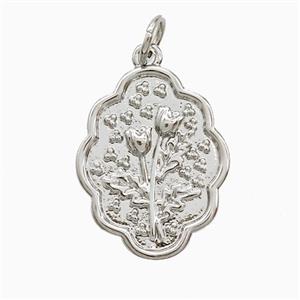 Copper Flower Pendant Platinum Plated, approx 15-19mm