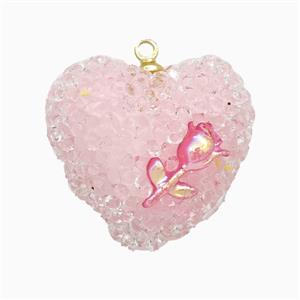 Pink Resin Heart Pendant, approx 19mm