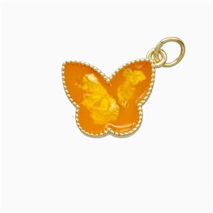 Copper Butterfly Pendant Orange Painted Gold Plated, approx 11-14mm