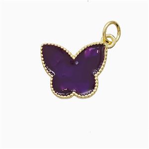 Copper Butterfly Pendant Purple Painted Gold Plated, approx 11-14mm