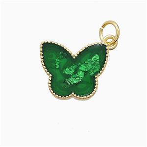Copper Butterfly Pendant Green Painted Gold Plated, approx 11-14mm