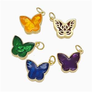Copper Butterfly Pendant Painted Gold Plated Mixed, approx 11-14mm