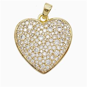 Copper Heart Pendant Micropave Zirconia Gold Plated, approx 27mm