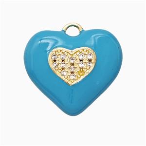 Copper Heart Pendant Pave Zirconia Blue Enamel Gold Plated, approx 20mm