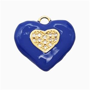 Copper Heart Pendant Pave Zirconia Lapisblue Enamel Gold Plated, approx 20mm