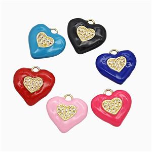 Copper Heart Pendant Pave Zirconia Enamel Gold Plated Mixed, approx 20mm