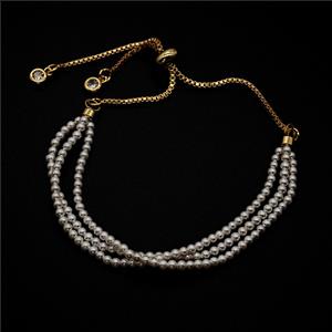 White Pearlized Resin Bracelet Adjustable Gold Plated, approx 2mm, 24cm length