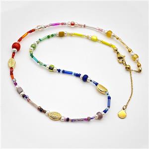 Seed Glass And Pearl Necklace Multicolor, approx 6-9mm, 3mm, 40-45cm length