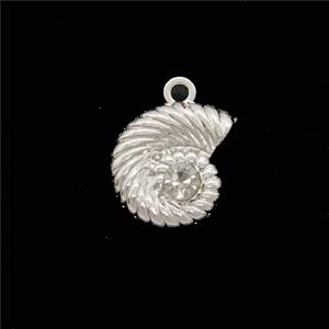 Copper Spiral Shell Pendant Pave Zirconia Shiny Silver, approx 11-12mm