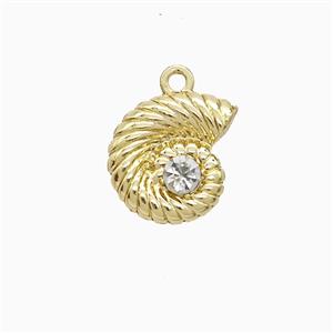 Copper Spiral Shell Pendant Pave Zirconia Gold Plated, approx 11-12mm
