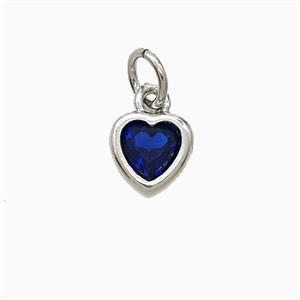 Blue Cubic Zirconia Heart Pendant Copper Platinum Plated, approx 7mm