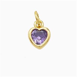 Purple Cubic Zirconia Heart Pendant Copper Gold Plated, approx 7mm