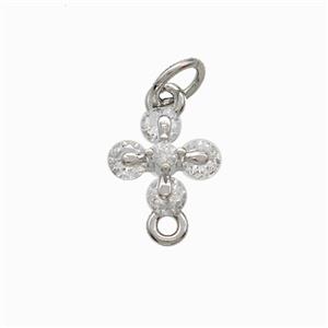 Copper Cross Pendant Pave Zirconia Platinum Plated, approx 8.5-12mm
