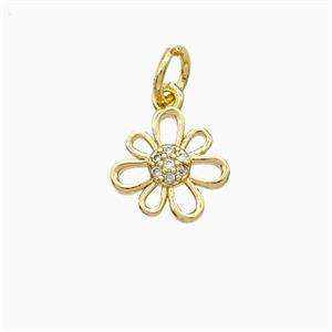 Copper Flower Pendant Pave Zirconia Gold Plated, approx 6-8mm