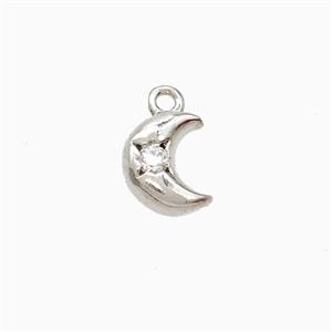 Copper Moon Pendant Pave Zirconia Platinum Plated, approx 5-8mm