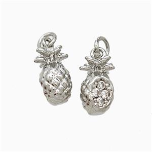 Copper Pineapple Pendant Pave Zirconia Platinum Plated, approx 6-10mm