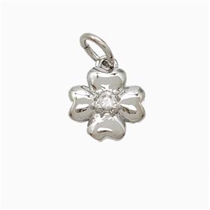 Copper Clover Pendant Pave Zirconia Platinum Plated, approx 9mm