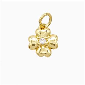 Copper Clover Pendant Pave Zirconia Gold Plated, approx 9mm