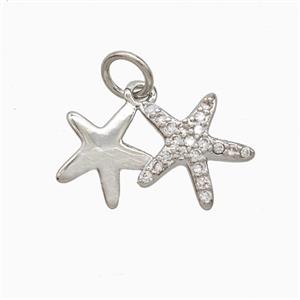 Copper Starfish Pendant Pave Zirconia Platinum Plated, approx 10-17mm