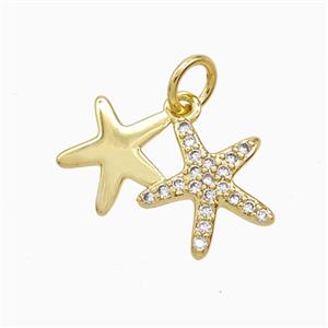 Copper Starfish Pendant Pave Zirconia Gold Plated, approx 10-17mm