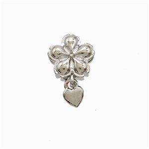Copper Flower Pendant Heart Platinum Plated, approx 4mm, 8mm