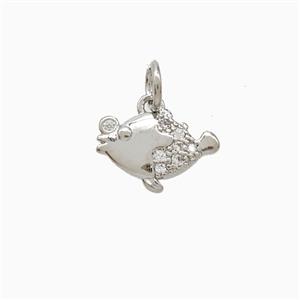 Copper Fish Pendant Pave Zirconia Platinum Plated, approx 8-12mm