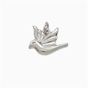 Copper Peace Dove Pendant Birds Pave Zirconia Platinum Plated, approx 11-13mm