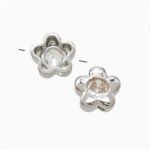 Copper Flower Beads Pave Zirconia Platinum Plated, approx 8mm