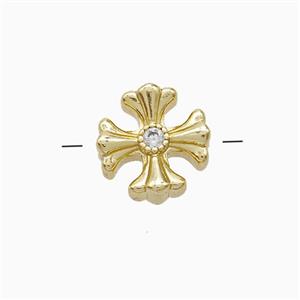 Copper Cross Beads Pave Zirconia Gold Plated, approx 11.5mm
