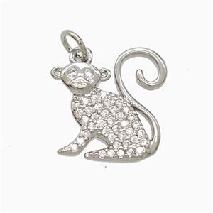 Copper Monkey Pendant Pave Zirconia Platinum Plated, approx 16mm