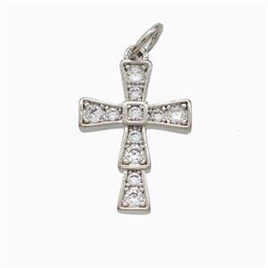 Copper Cross Pendant Pave Zirconia Platinum Plated, approx 12-16mm