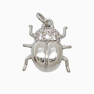 Copper Ladybug Pendant Pave Zirconia Platinum Plated, approx 14mm