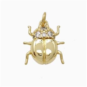 Copper Ladybug Pendant Pave Zirconia Gold Plated, approx 14mm