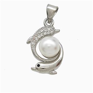 Copper Dolphin Pendant Pave Zirconia Resin Platinum Plated, approx 12-18mm