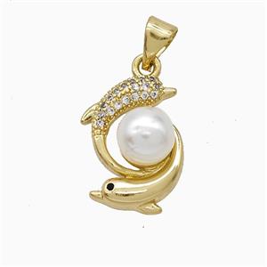 Copper Dolphin Pendant Pave Zirconia Resin Gold Plated, approx 12-18mm