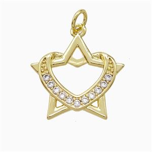Copper Star Heart Pendant Pave Zirconia Gold Plated, approx 19mm