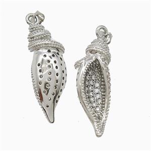 Copper Conch Shell Pendant Pave Zirconia Platinum Plated, approx 11-30mm