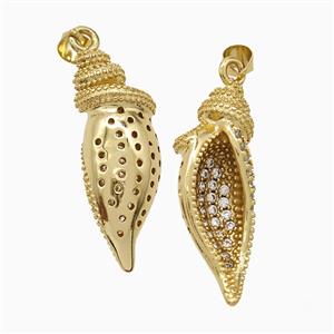 Copper Conch Shell Pendant Pave Zirconia Gold Plated, approx 11-30mm