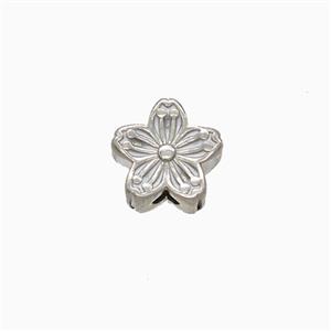 Copper Flower Beads White Enamel Platinum Plated, approx 8mm