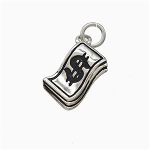 Money Dollar Charms Copper Pendant Black Enamel Platinum Plated, approx 8-13mm