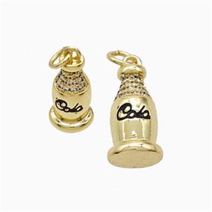 Copper Bottle Pendant Pave Zirconia Black Enamel Cola Gold Plated, approx 8-15mm