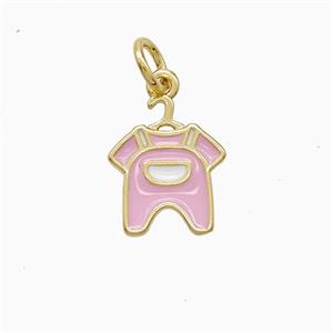 Baby Clothes Charms Copper Pendant Pink Enamel Gold Plated, approx 10-12mm
