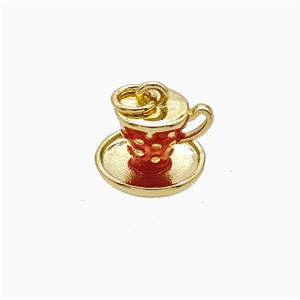 Coffee Cup Charms Copper Pendant Red Enamel Gold Plated, approx 9-12mm
