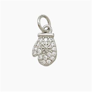 Christmas Mitten Charms Copper Pendant Pave Zirconia Platinum Plated, approx 7-9mm