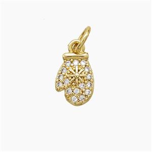 Christmas Mitten Charms Copper Pendant Pave Zirconia Gold Plated, approx 7-9mm